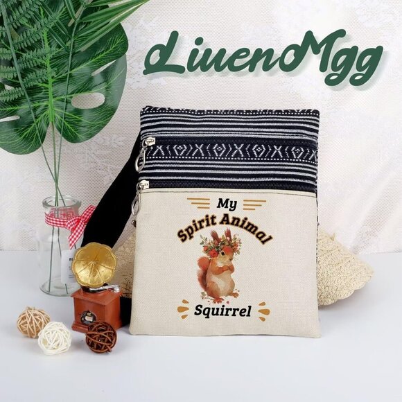 Crossbody Bag Squirrel Ethnic Pattern Small Adjustable Shoulder Purse - Picture 5 of 7